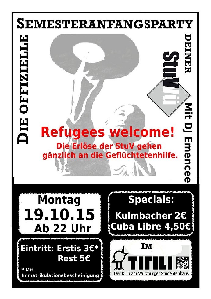 Semesteranfangsparty der StuV: Refugees welcome!